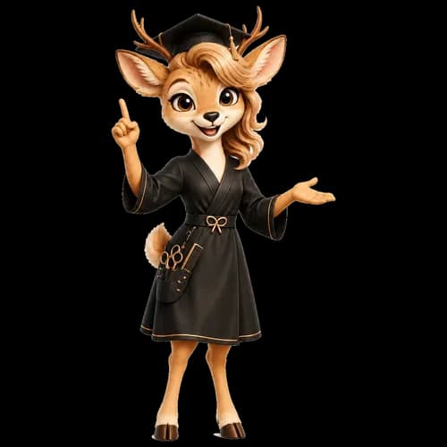 GlowExam mascot teaching the cosmetology state board study route